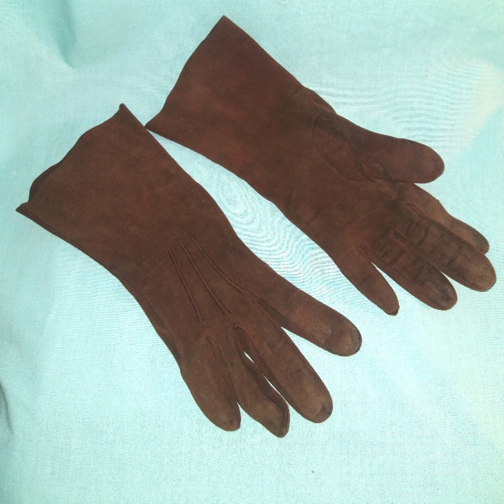 1255 French split leather gloves brown Kislav Authentic Vintage